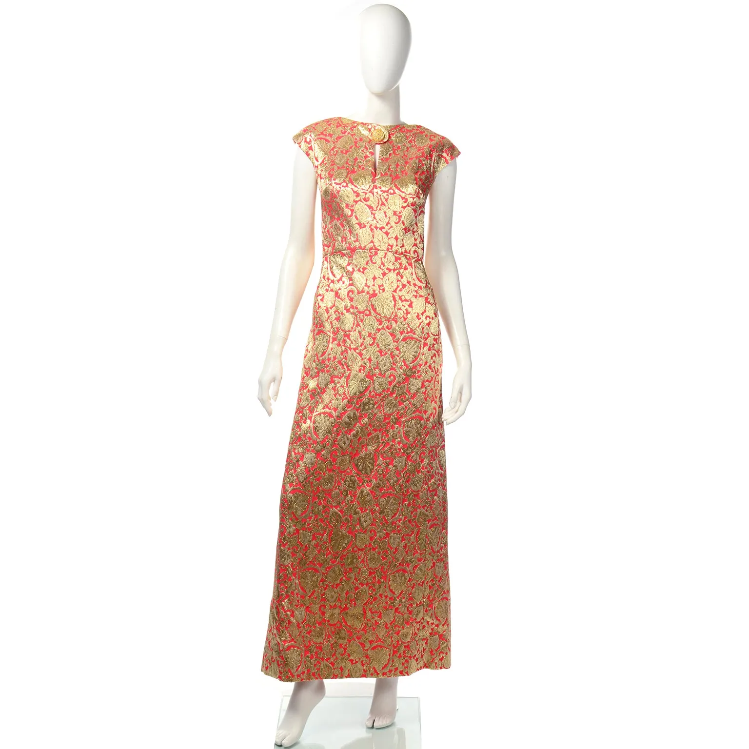 1960s Red & Metallic Gold Evening Dress