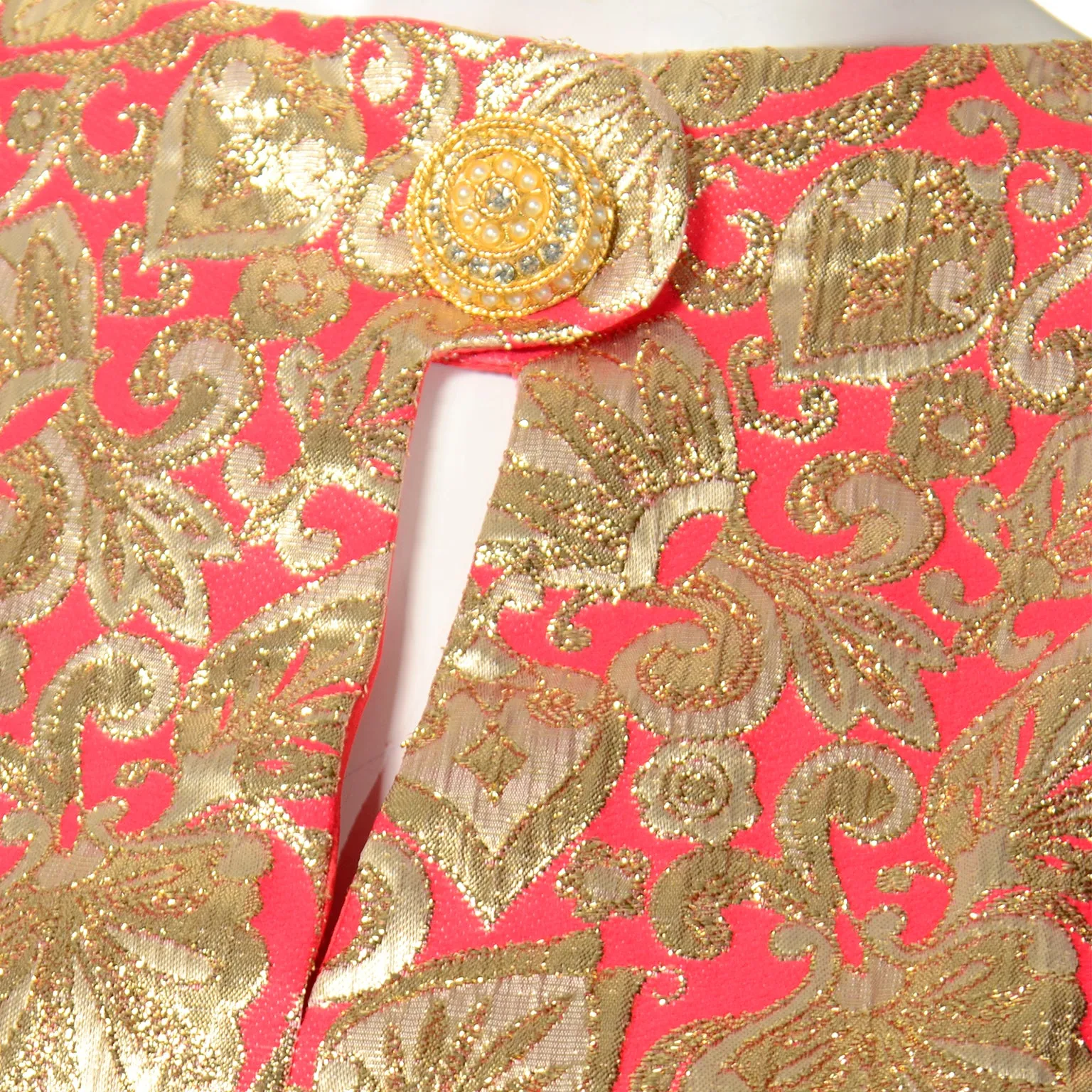 1960s Red & Metallic Gold Evening Dress