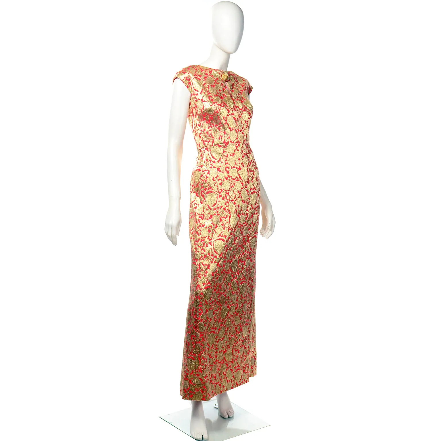 1960s Red & Metallic Gold Evening Dress