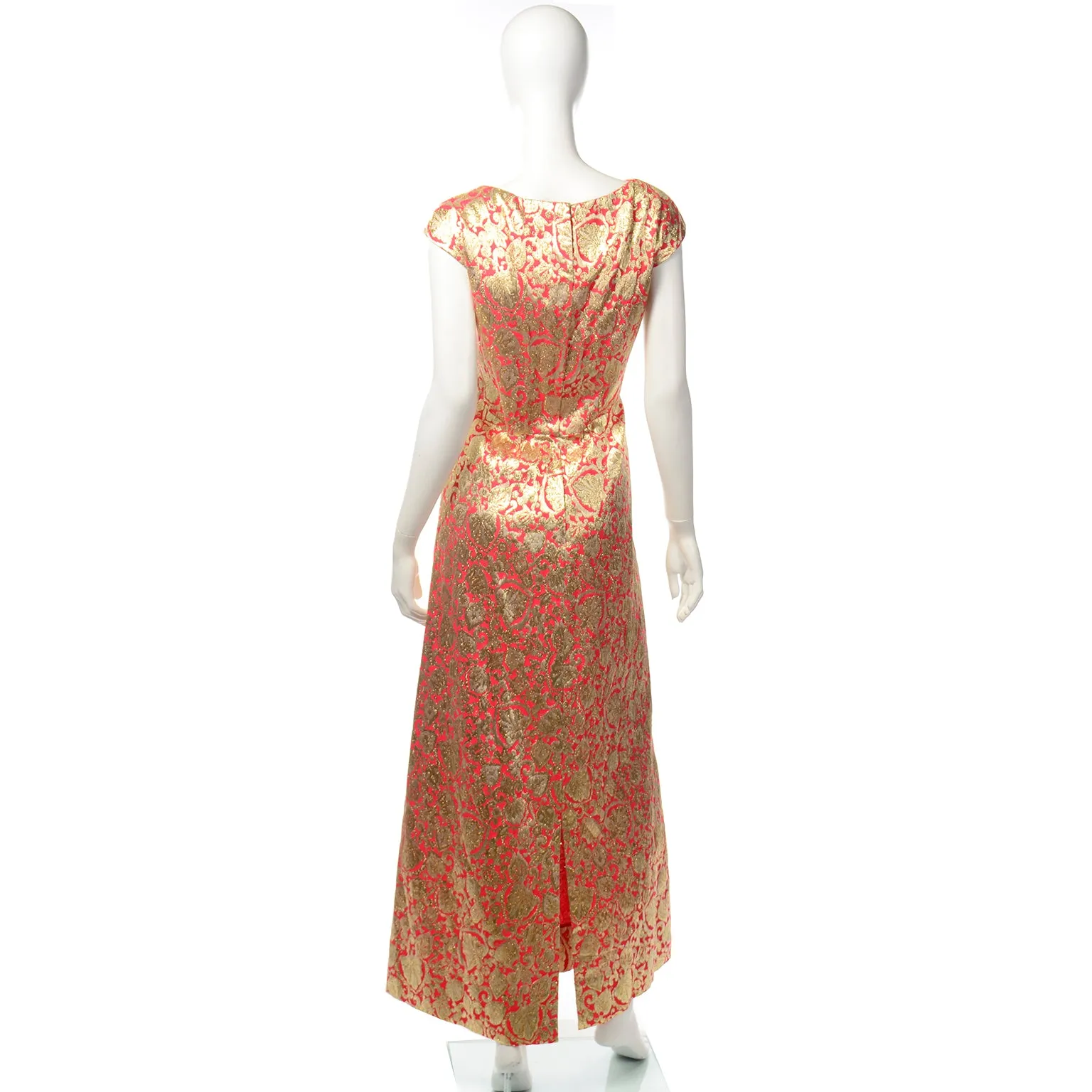1960s Red & Metallic Gold Evening Dress