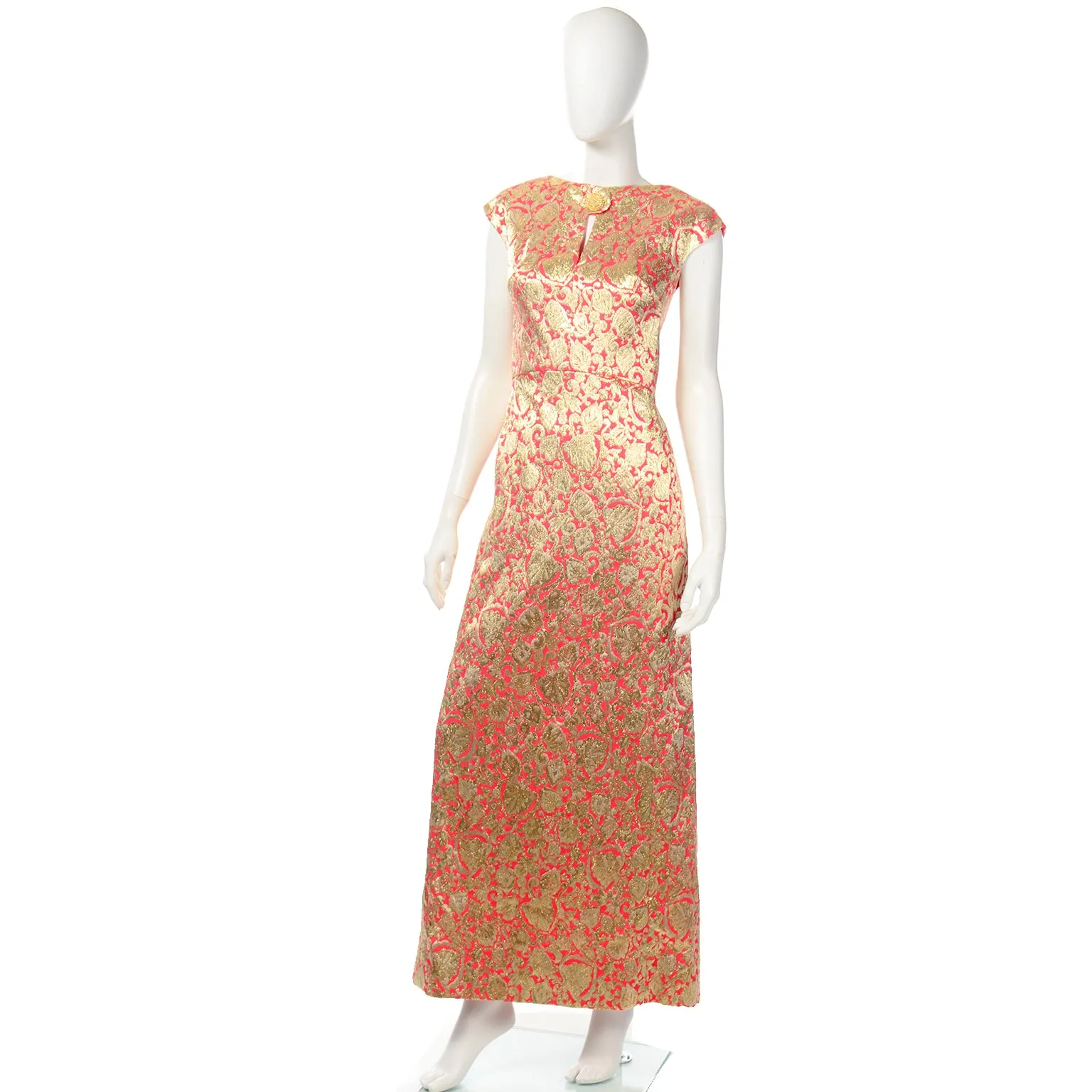1960s Red & Metallic Gold Evening Dress