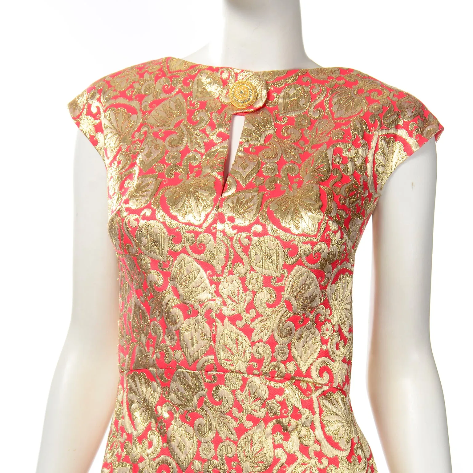 1960s Red & Metallic Gold Evening Dress