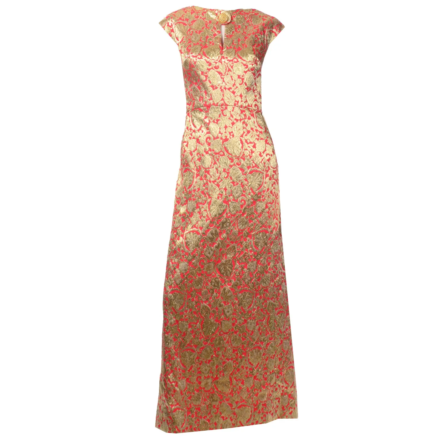 1960s Red & Metallic Gold Evening Dress
