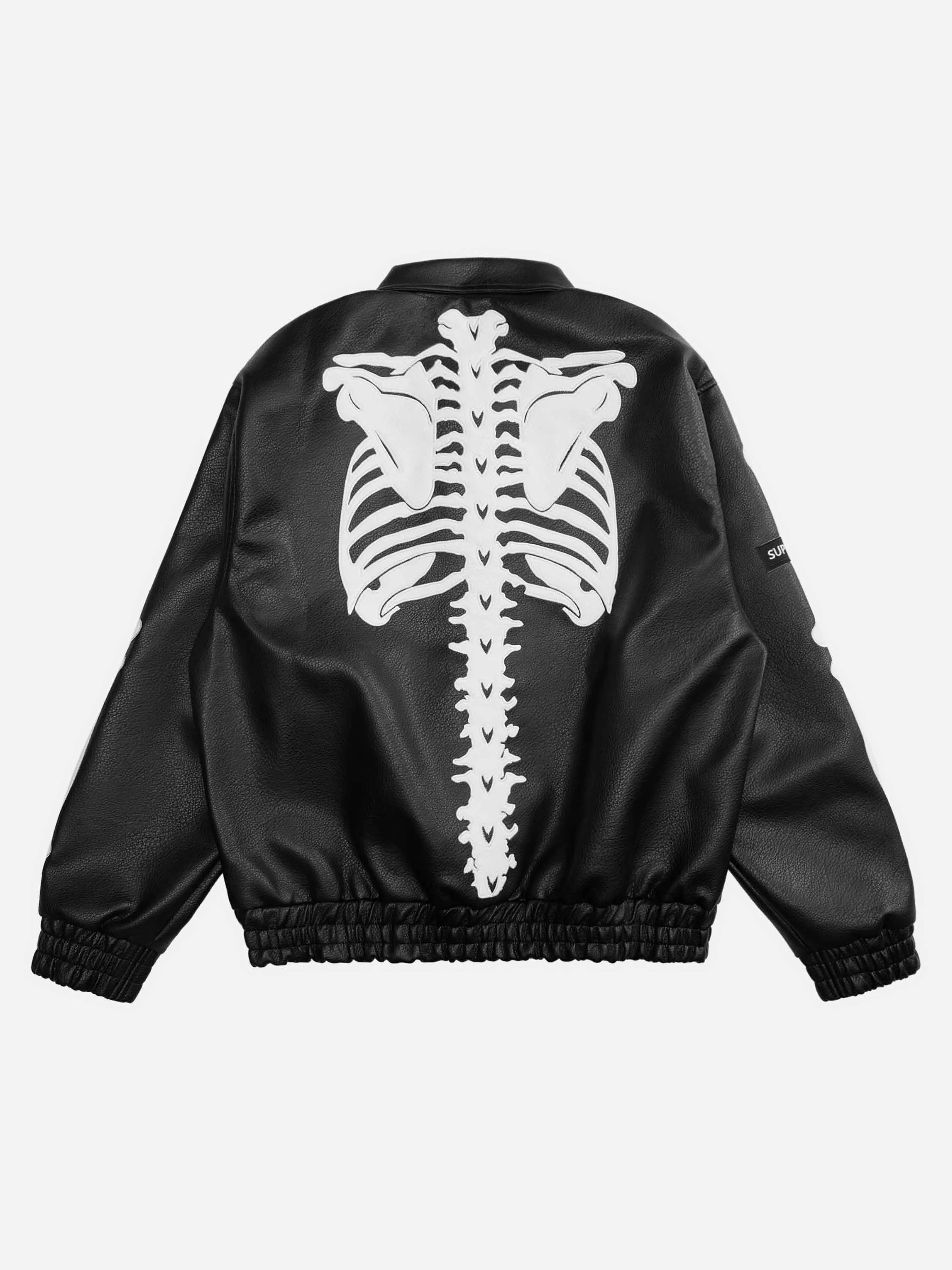 1984 Hip Hop Bones Embroidered Leather Jacket - 1833
