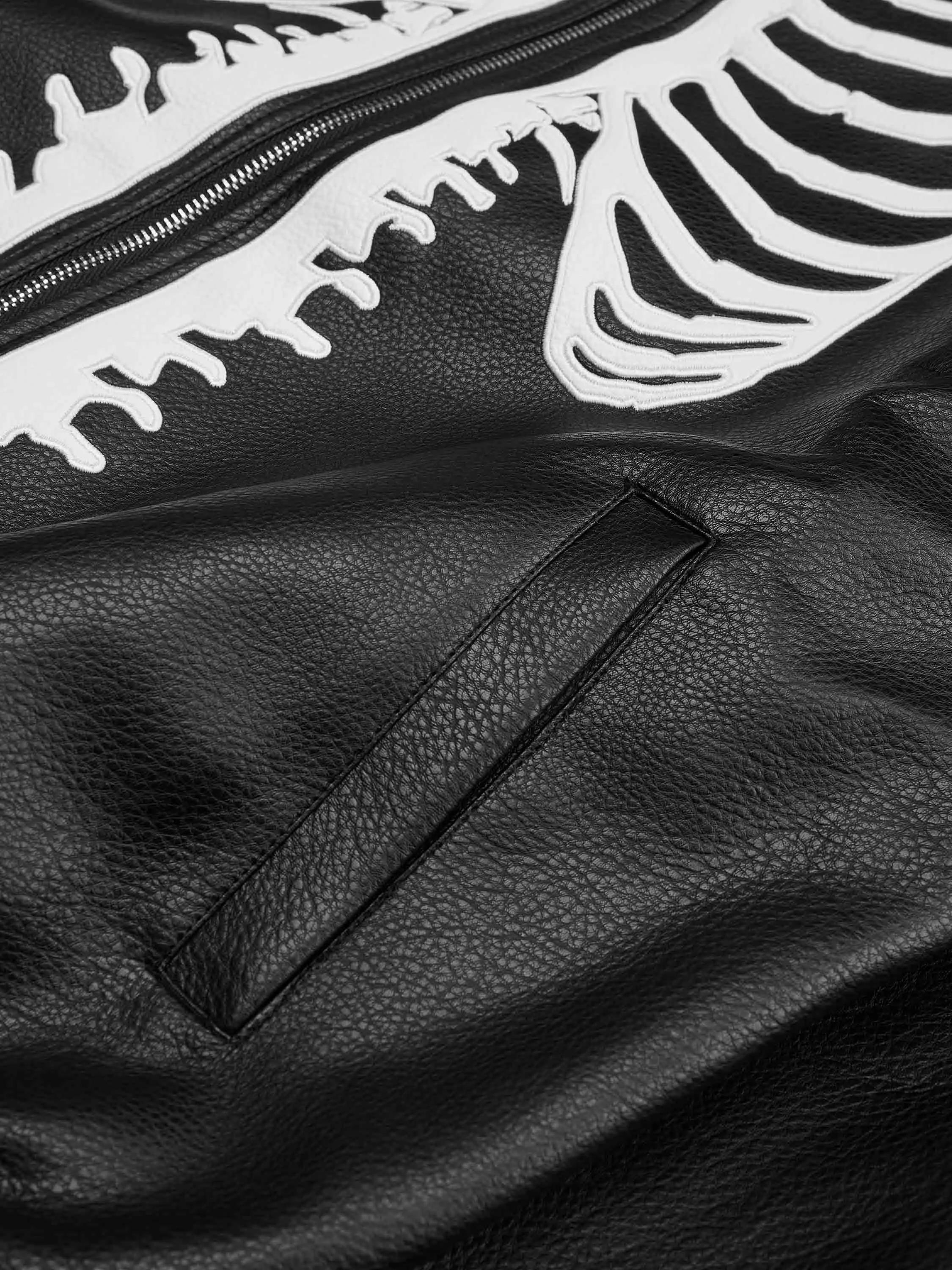 1984 Hip Hop Bones Embroidered Leather Jacket - 1833