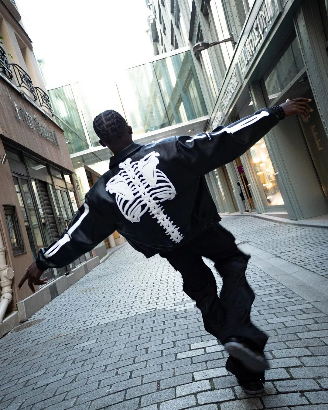 1984 Hip Hop Bones Embroidered Leather Jacket - 1833