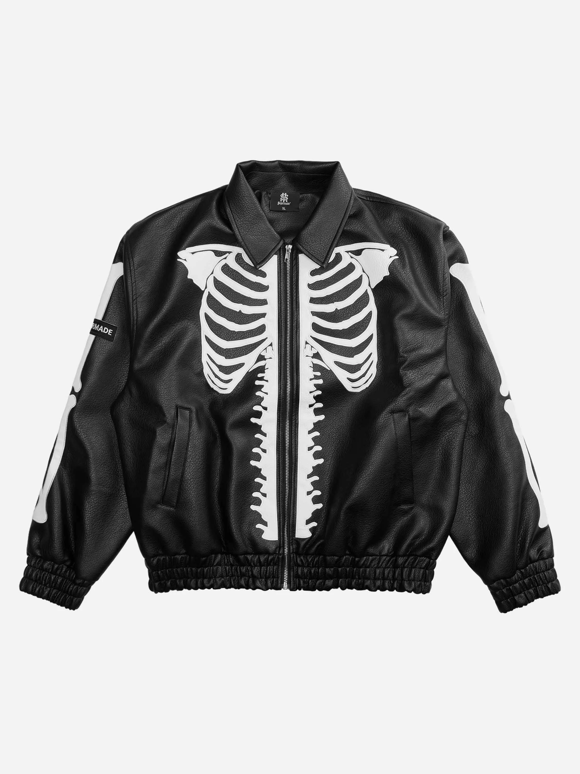 1984 Hip Hop Bones Embroidered Leather Jacket - 1833