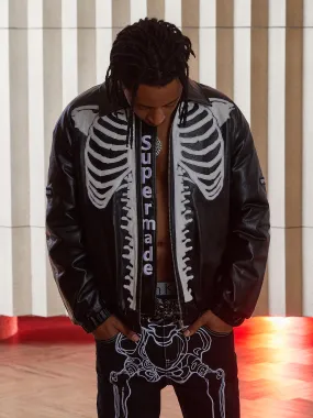 1984 Hip Hop Bones Embroidered Leather Jacket - 1833