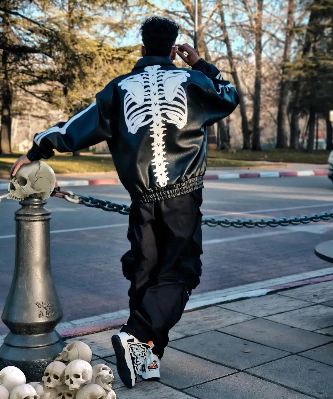 1984 Hip Hop Bones Embroidered Leather Jacket - 1833