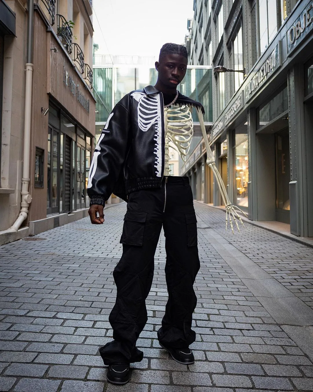 1984 Hip Hop Bones Embroidered Leather Jacket - 1833