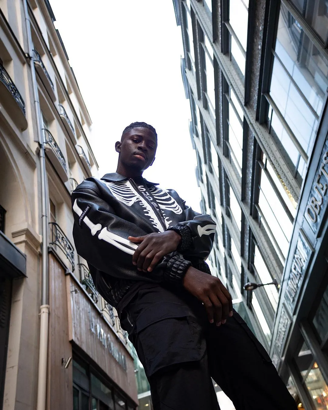 1984 Hip Hop Bones Embroidered Leather Jacket - 1833