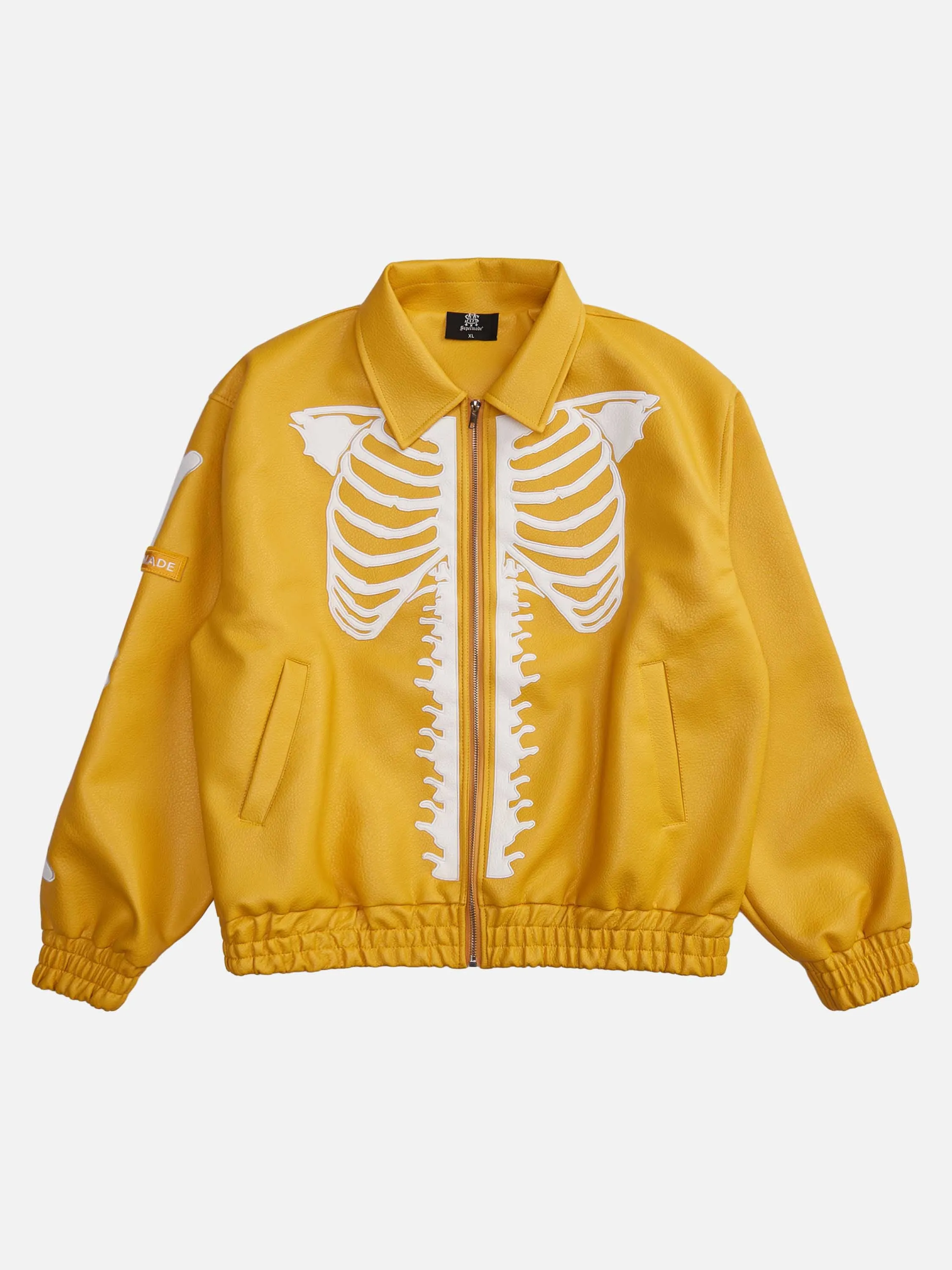 1984 Hip Hop Bones Embroidered Leather Jacket - 1833