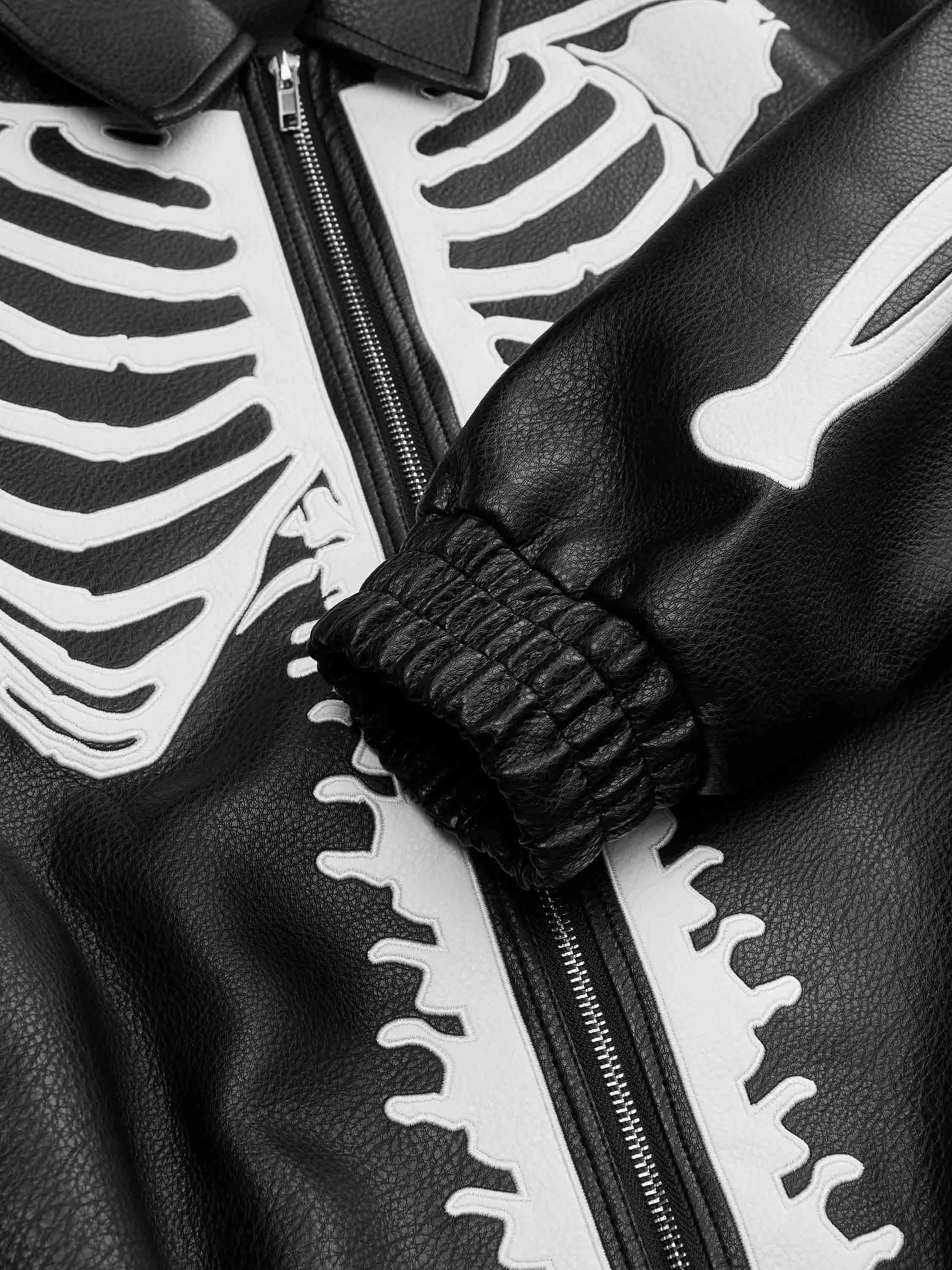 1984 Hip Hop Bones Embroidered Leather Jacket - 1833