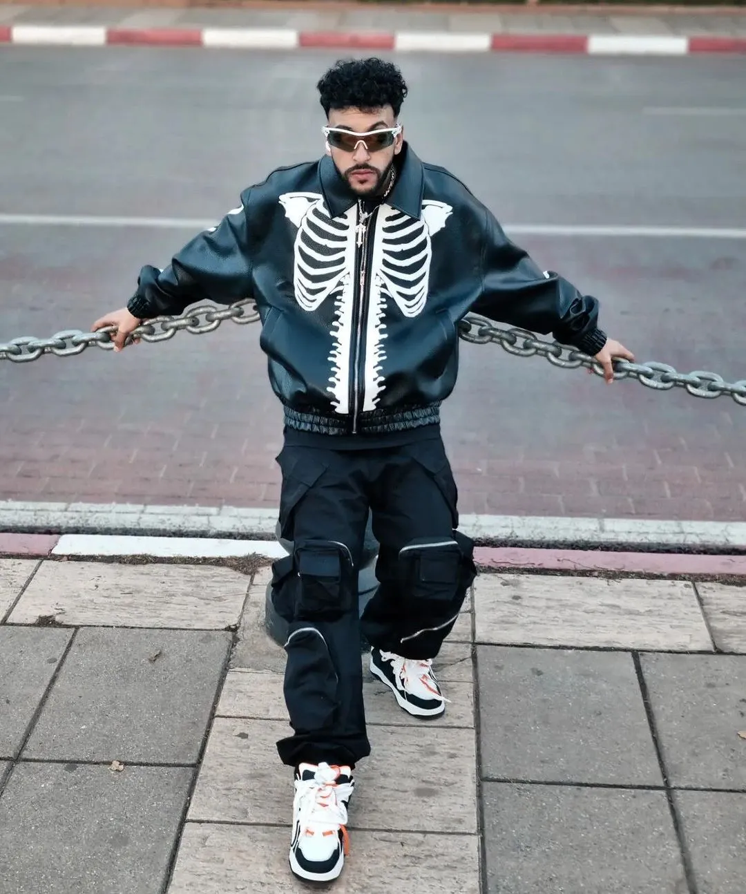 1984 Hip Hop Bones Embroidered Leather Jacket - 1833