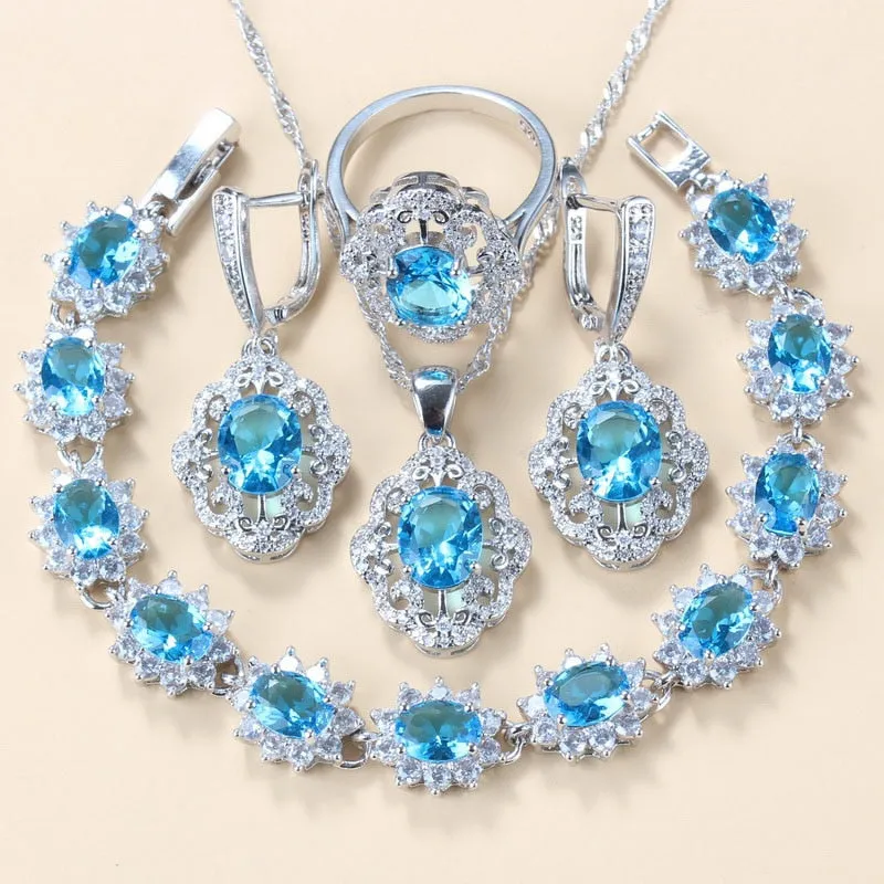 2022 New Fashion Jewelry Sets Women Accessories Romantic Natural Amethyst Dangle Earrings Bracelet And Ring 7-Color Sets