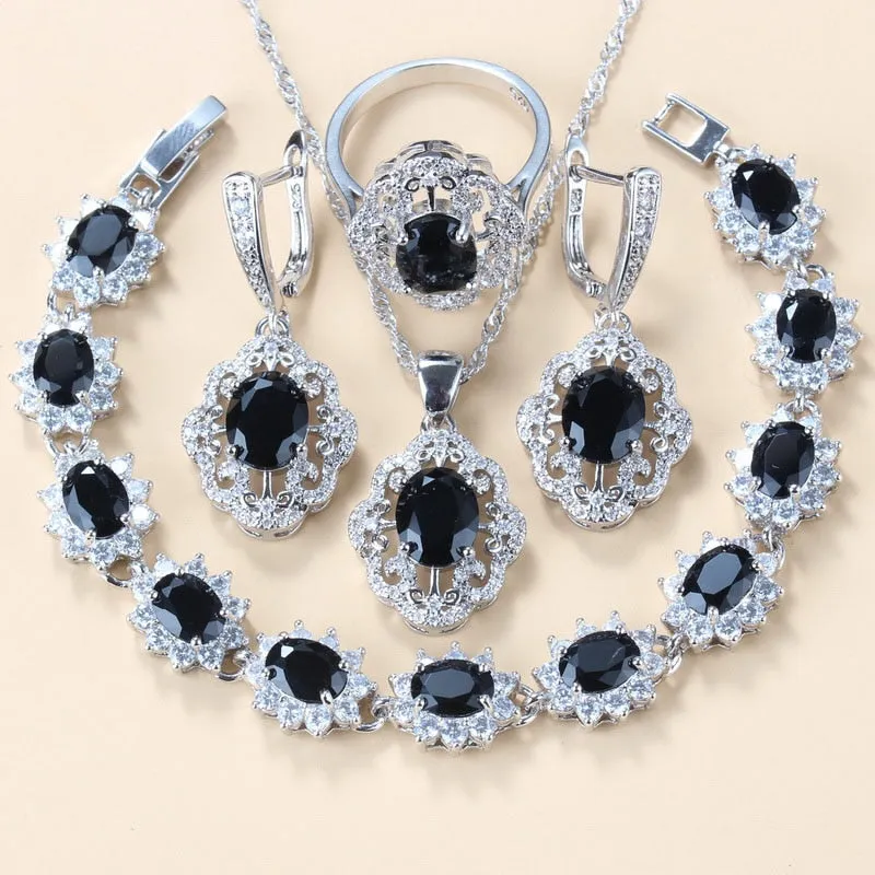 2022 New Fashion Jewelry Sets Women Accessories Romantic Natural Amethyst Dangle Earrings Bracelet And Ring 7-Color Sets