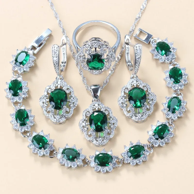 2022 New Fashion Jewelry Sets Women Accessories Romantic Natural Amethyst Dangle Earrings Bracelet And Ring 7-Color Sets