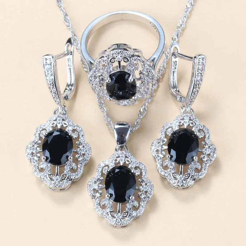 2022 New Fashion Jewelry Sets Women Accessories Romantic Natural Amethyst Dangle Earrings Bracelet And Ring 7-Color Sets