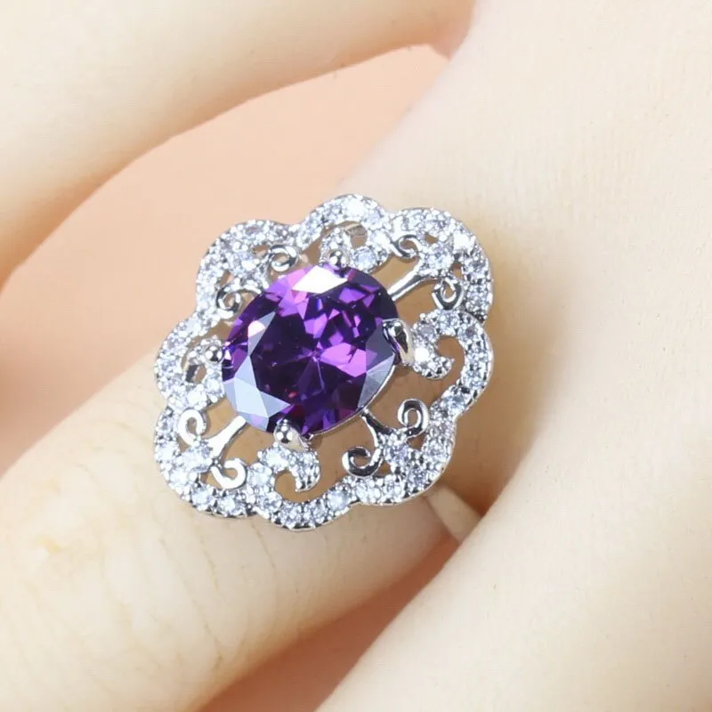 2022 New Fashion Jewelry Sets Women Accessories Romantic Natural Amethyst Dangle Earrings Bracelet And Ring 7-Color Sets