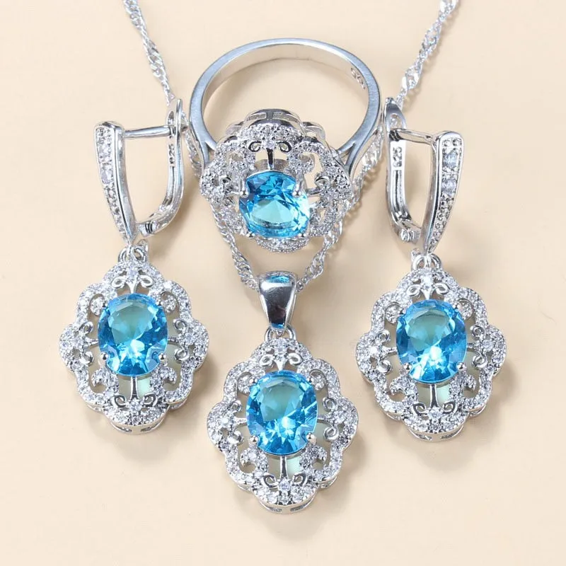 2022 New Fashion Jewelry Sets Women Accessories Romantic Natural Amethyst Dangle Earrings Bracelet And Ring 7-Color Sets