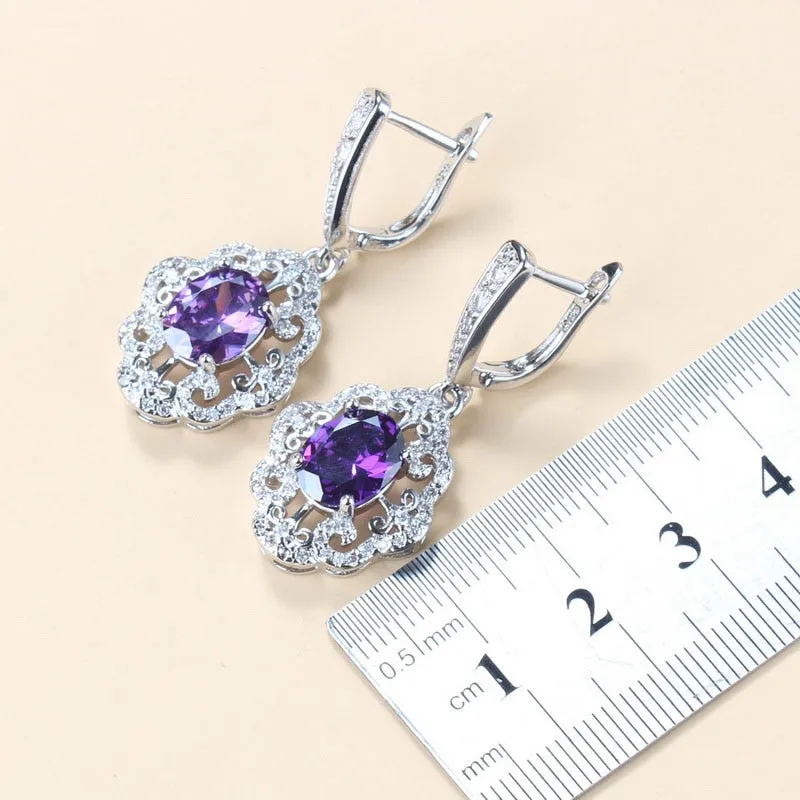 2022 New Fashion Jewelry Sets Women Accessories Romantic Natural Amethyst Dangle Earrings Bracelet And Ring 7-Color Sets
