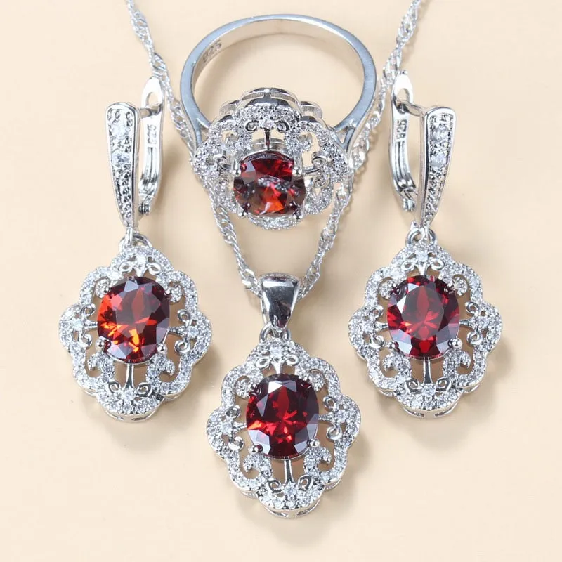 2022 New Fashion Jewelry Sets Women Accessories Romantic Natural Amethyst Dangle Earrings Bracelet And Ring 7-Color Sets