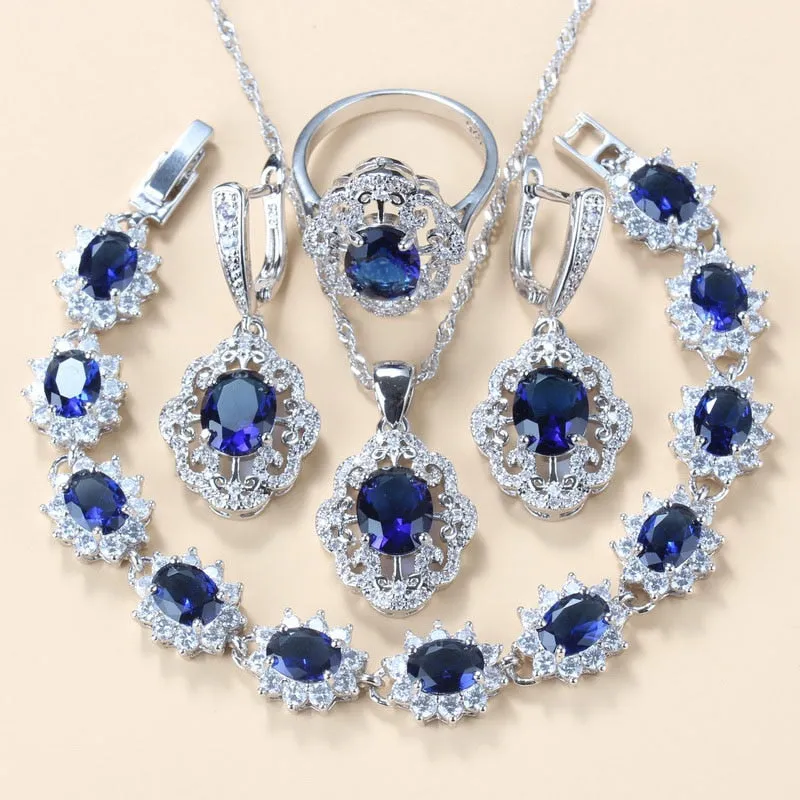 2022 New Fashion Jewelry Sets Women Accessories Romantic Natural Amethyst Dangle Earrings Bracelet And Ring 7-Color Sets