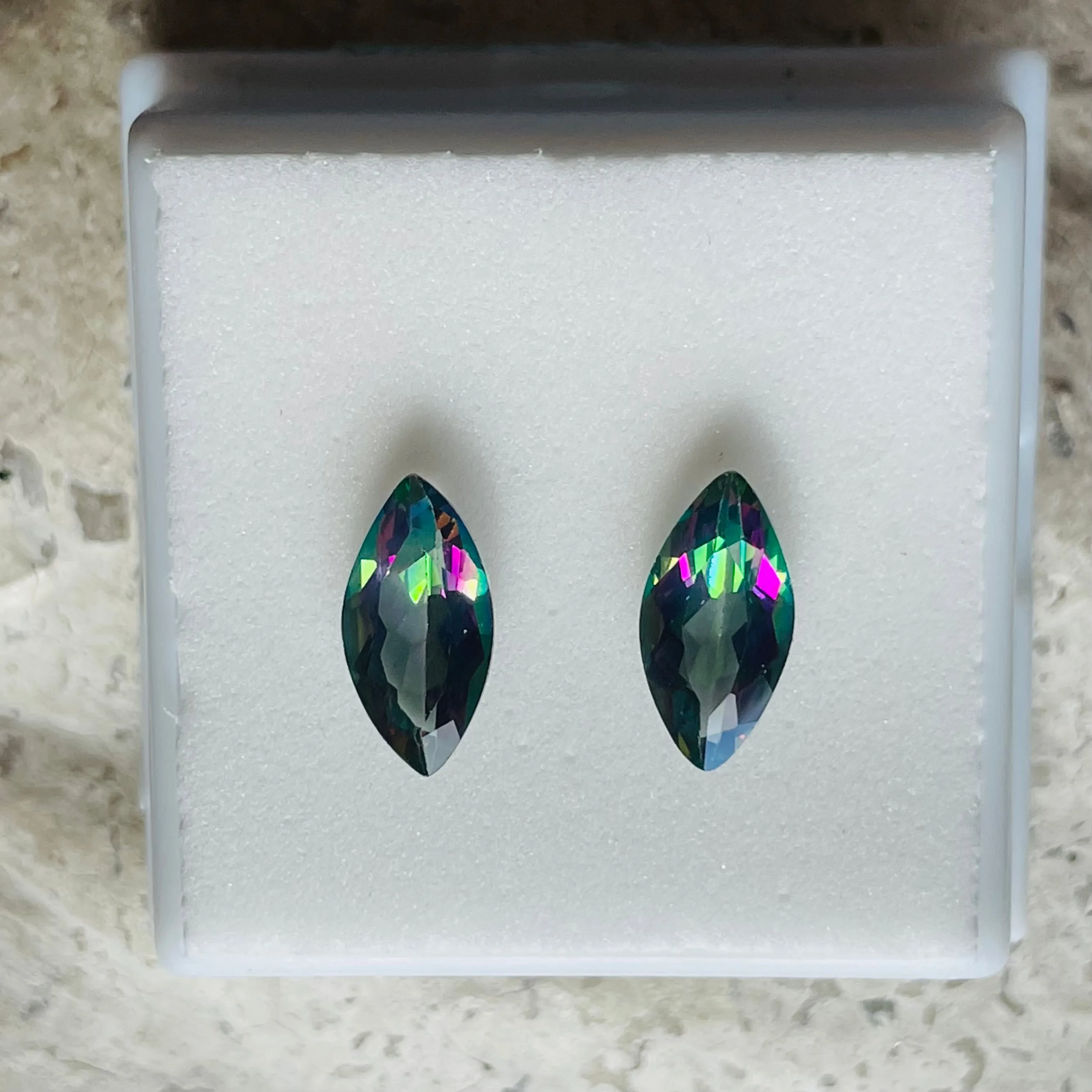 3 CTW Mystic Fire Topaz Loose Gem Stone Marquise Shape Aura Borealis 12x6mm Set