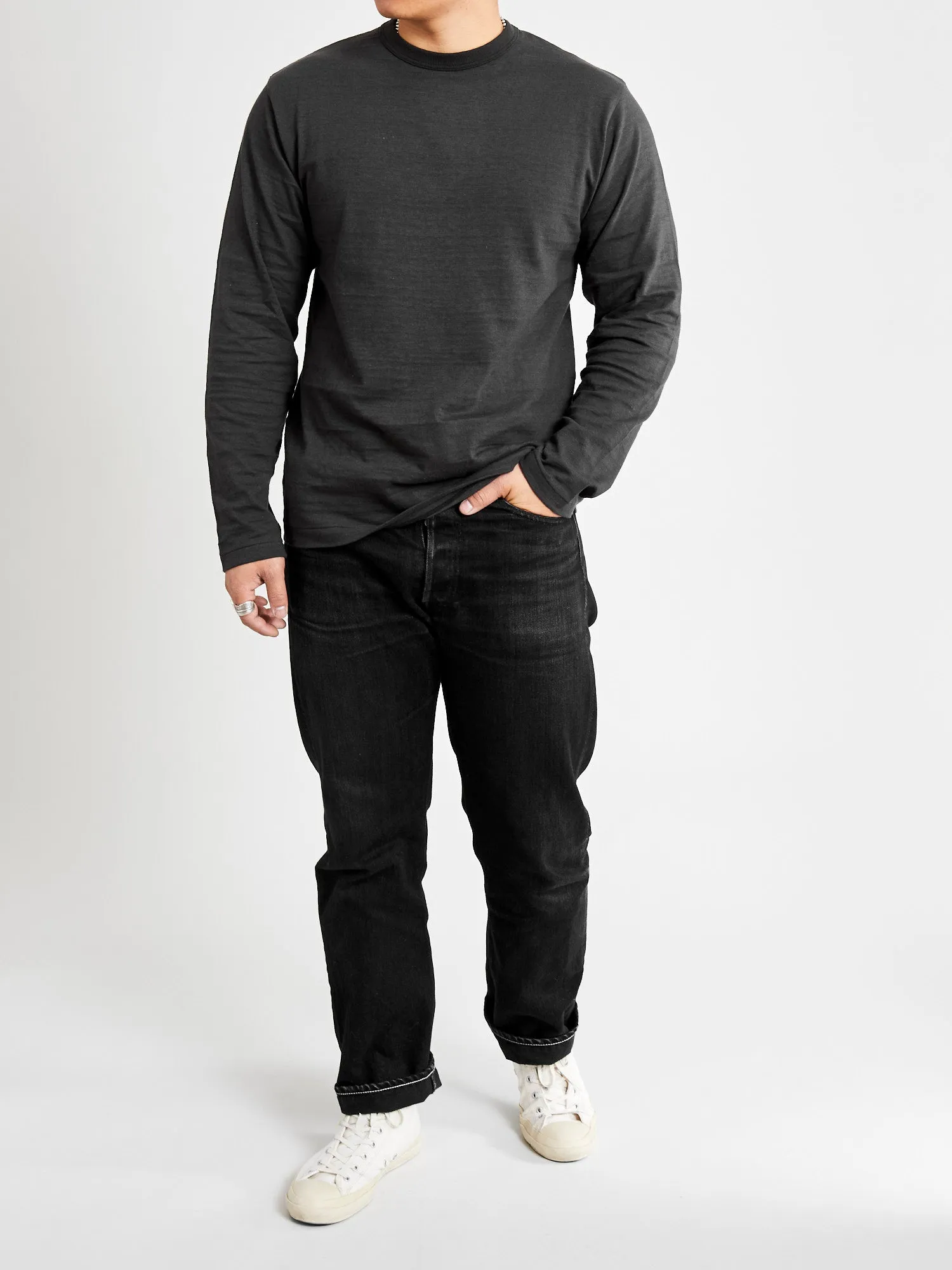 5906 Loopwheel Long Sleeve Tee in Black