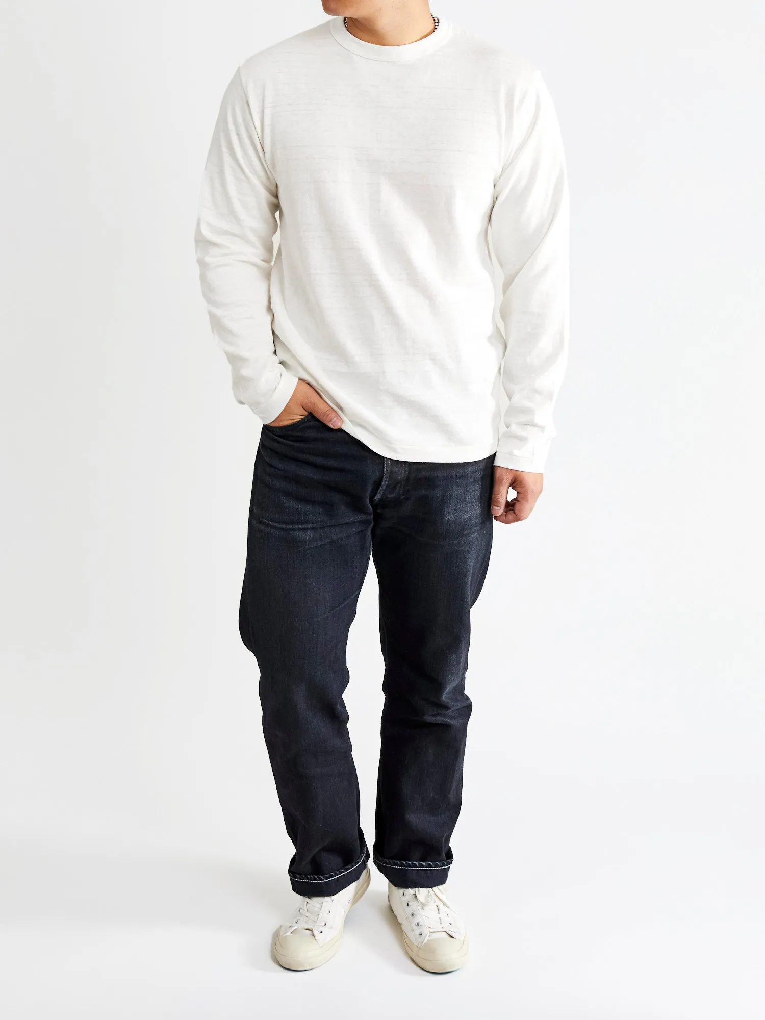 5906 Loopwheel Long Sleeve Tee in Off White