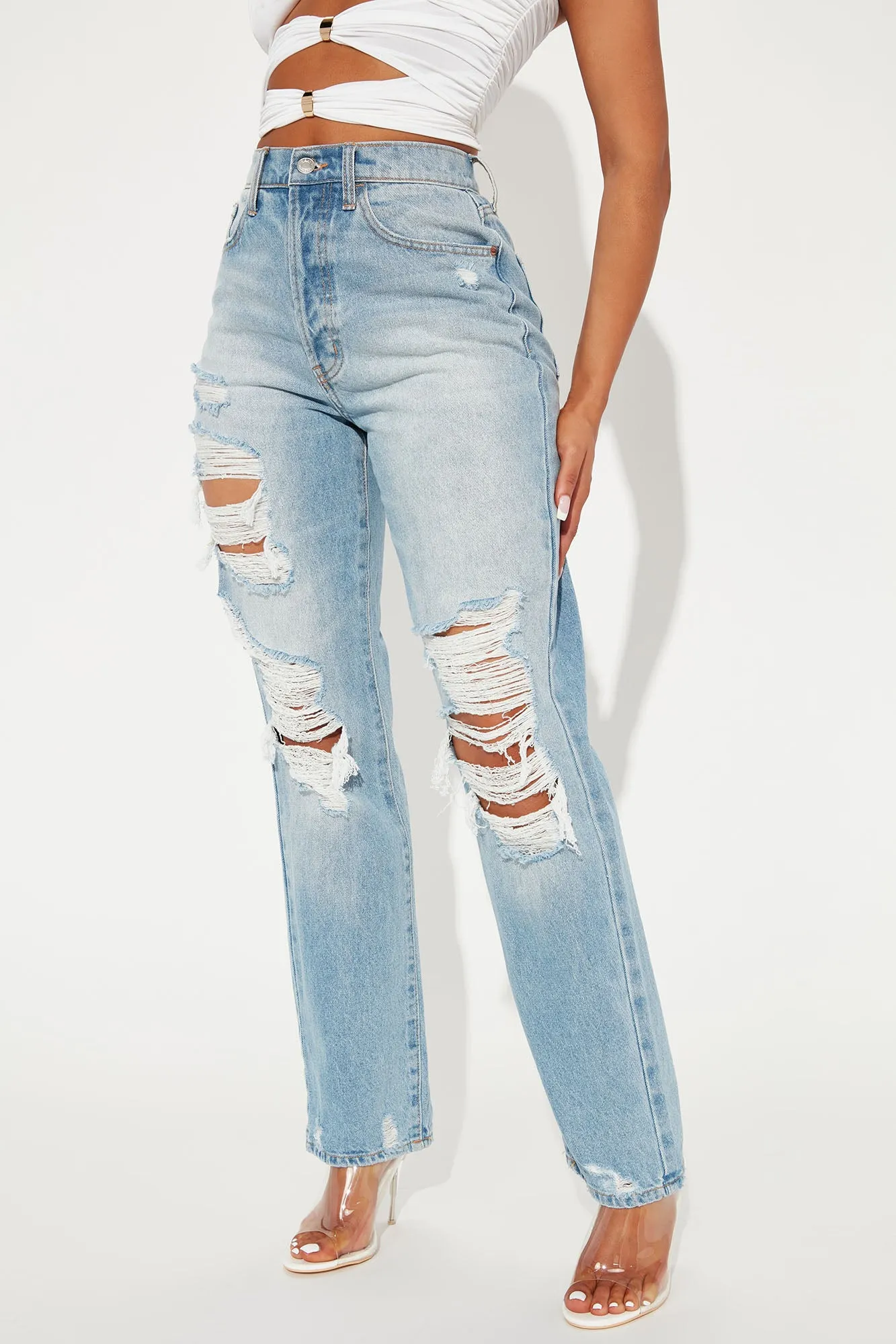 A Little Drama Destroyed 90's Straight Leg Jeans - Light Wash