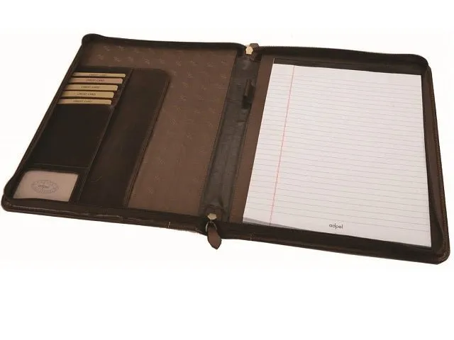 Adpel A4 Dakota Leather Zip Around Folder | Brown