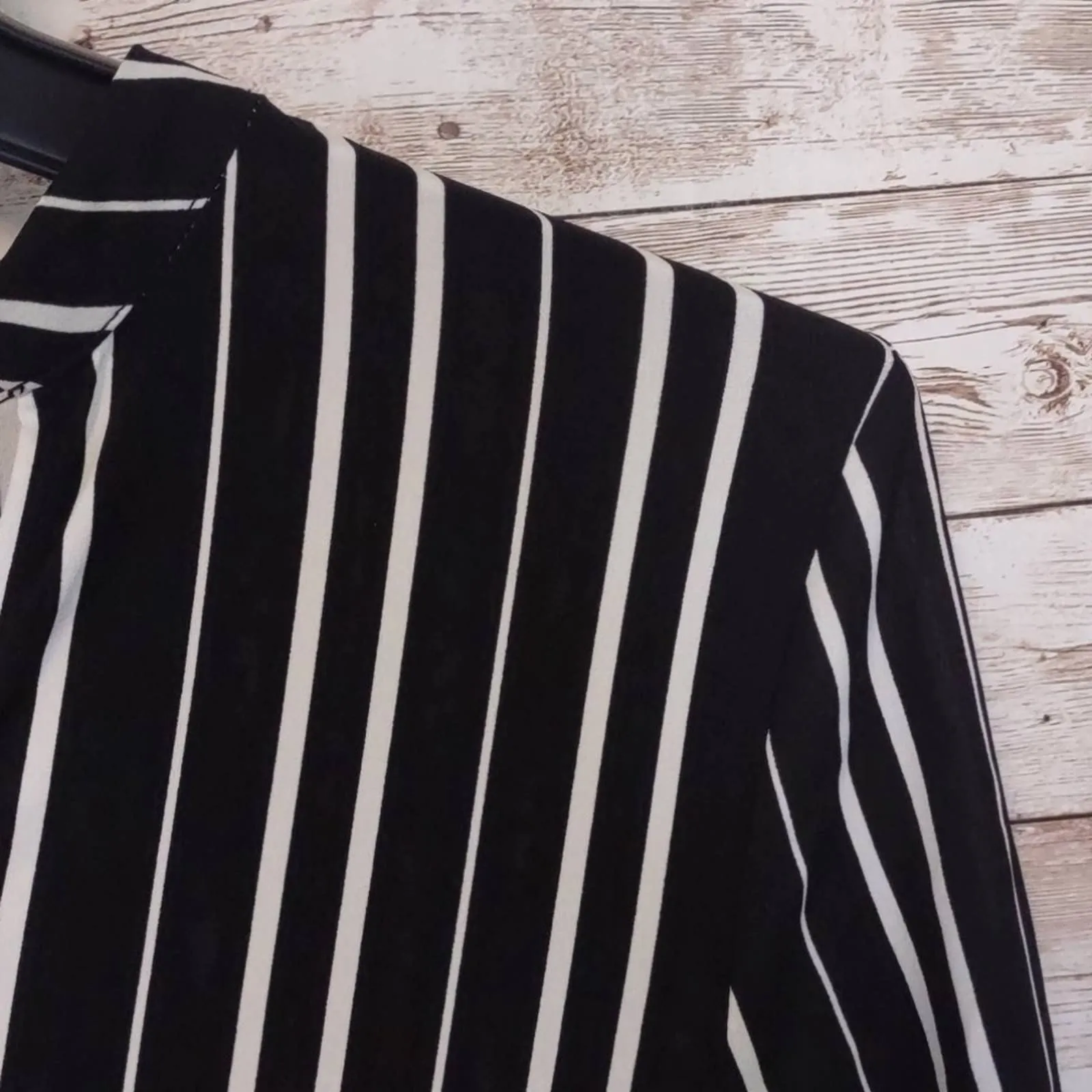 Alfani Striped Surplus Petite Top PM Black White