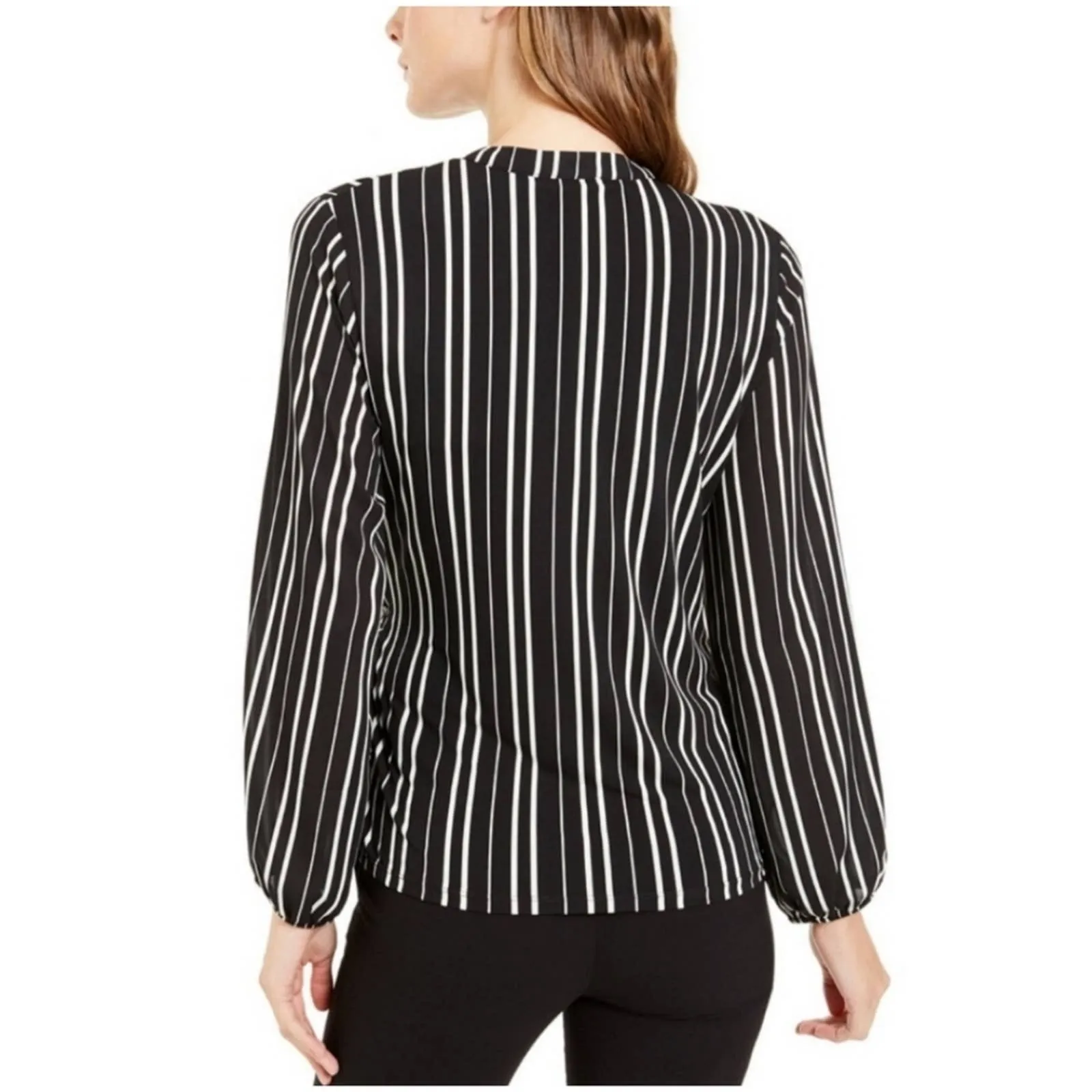 Alfani Striped Surplus Petite Top PM Black White
