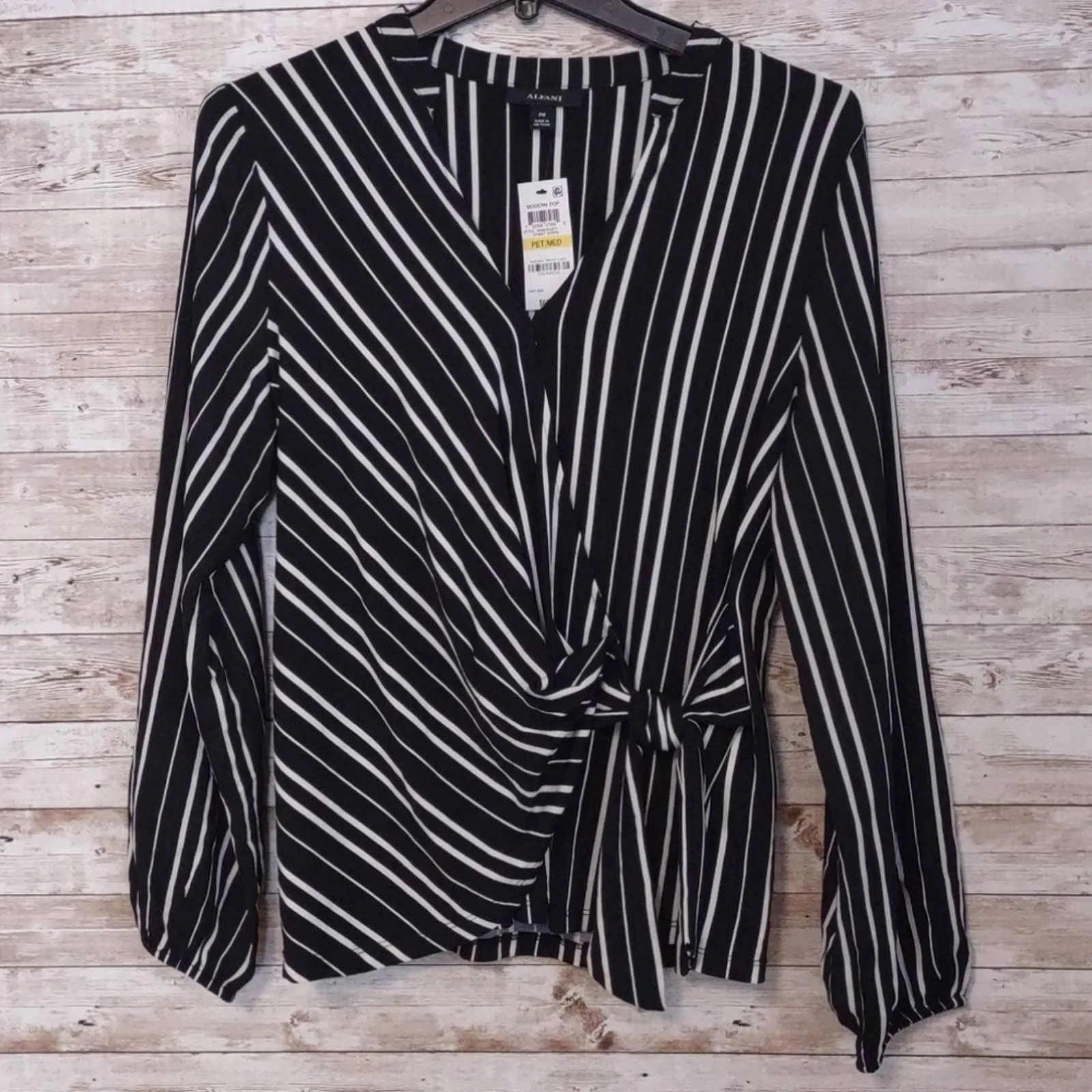 Alfani Striped Surplus Petite Top PM Black White