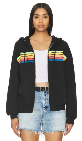 Aviator Nation 5 Stripe Zip Hoodie in Black