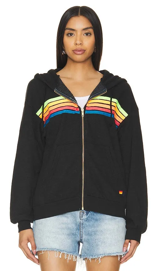 Aviator Nation 5 Stripe Zip Hoodie in Black