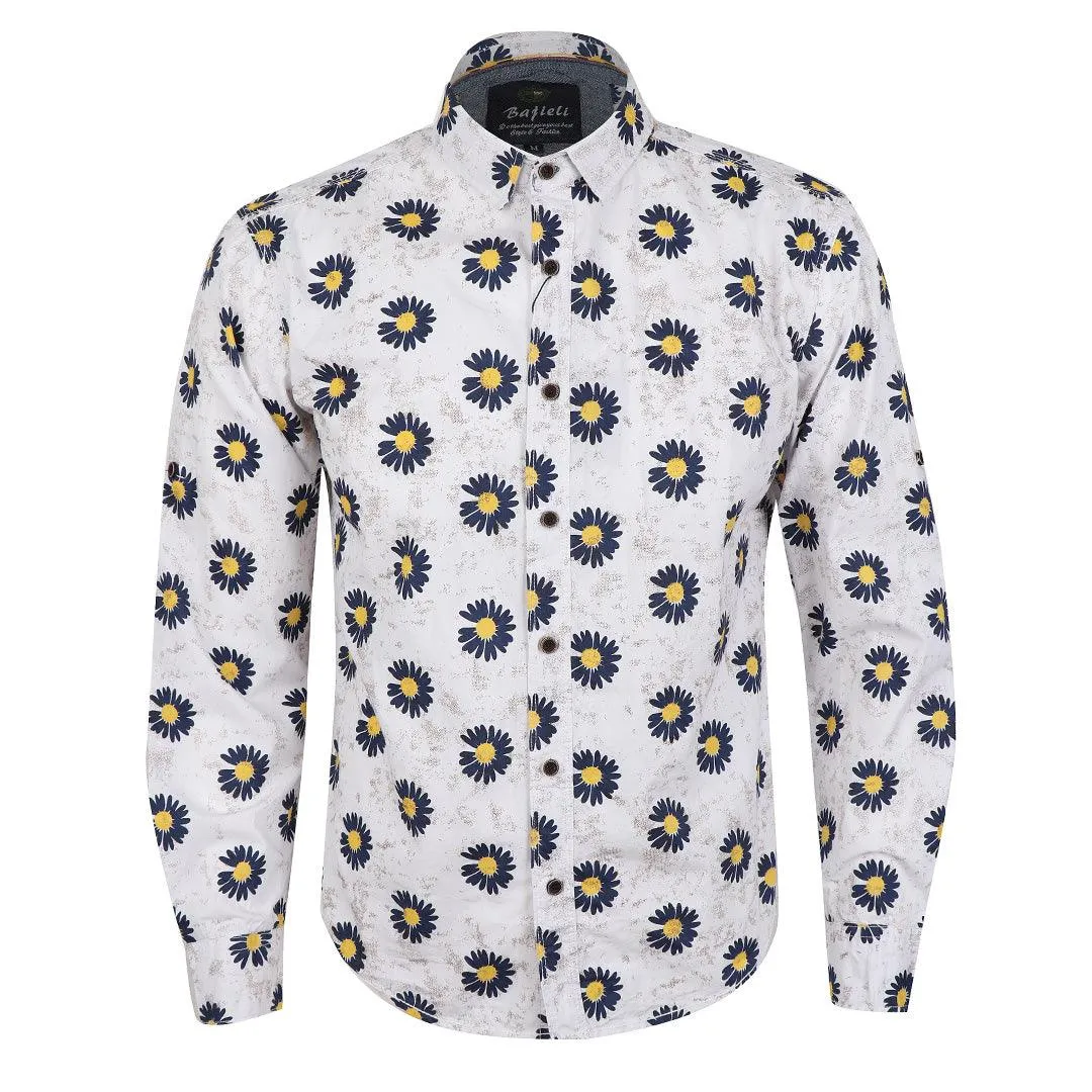 Bajieli Finest Quality Sunflower Designed Shirt-White