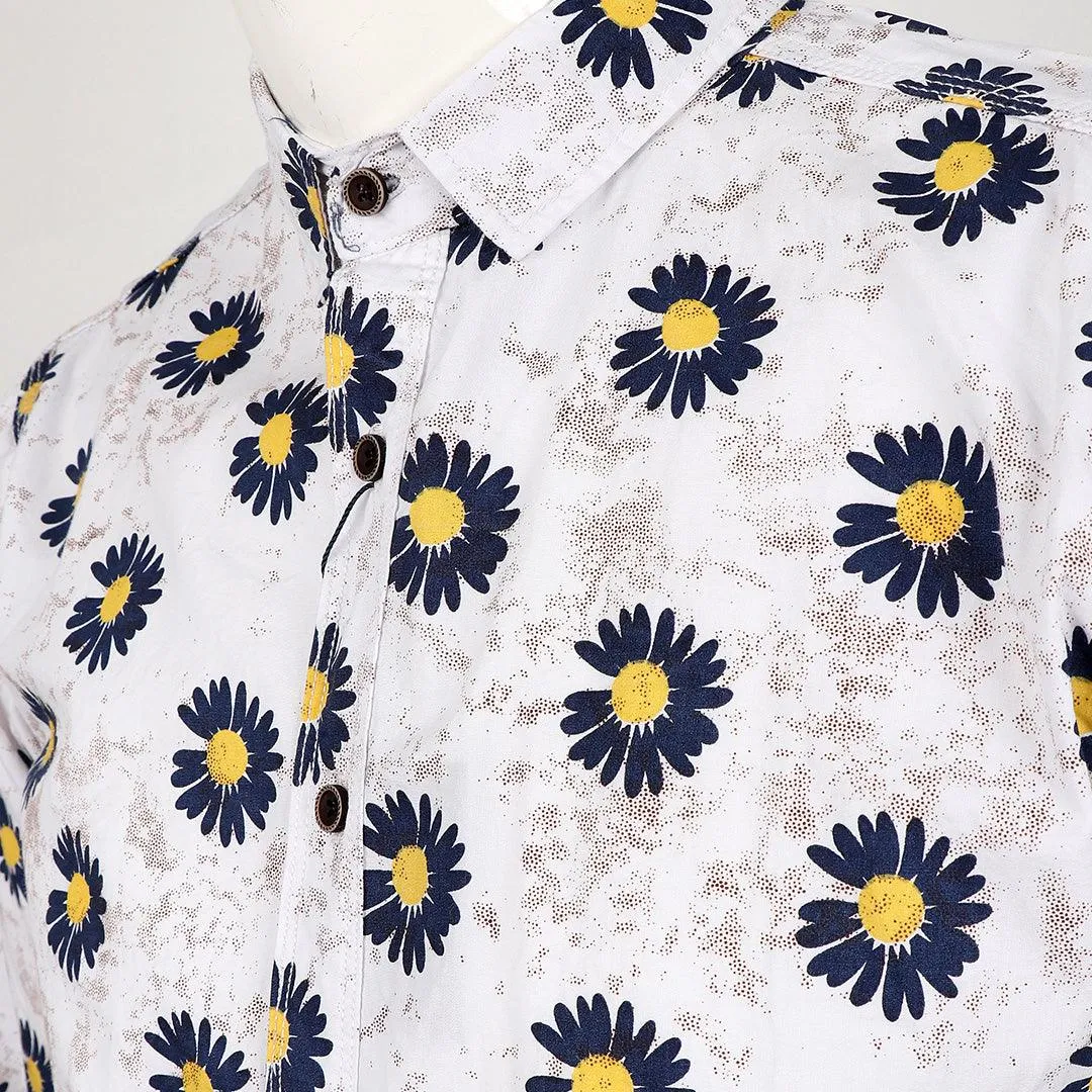 Bajieli Finest Quality Sunflower Designed Shirt-White