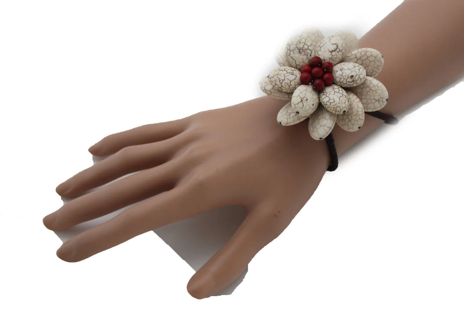 Beaded Flower Bracelet with Elastic Wristband