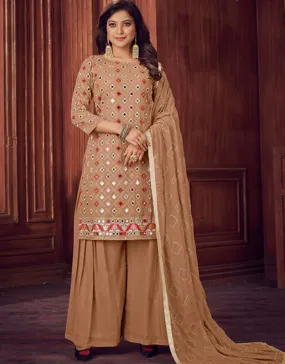 Beige Sharara style Salwar Kameez Faux Georgette