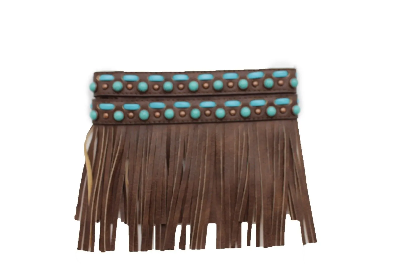 Black Brown Leather Long Fringes Turquoise Blue Beads Western Pair Boots Toppers