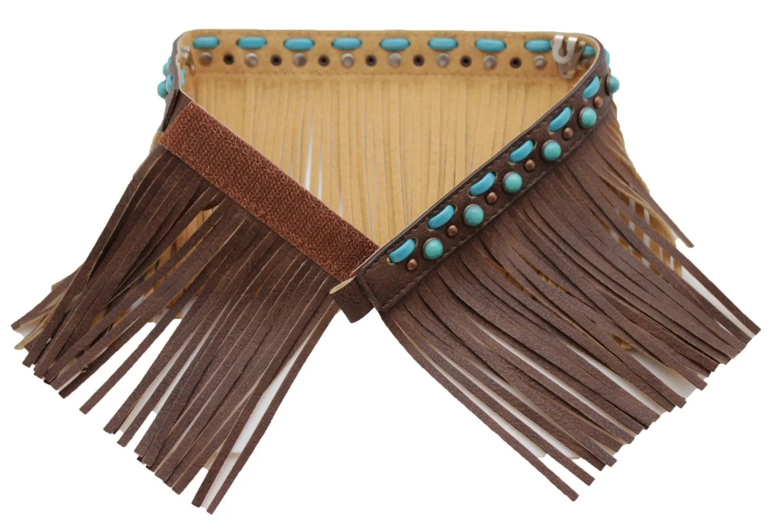 Black Brown Leather Long Fringes Turquoise Blue Beads Western Pair Boots Toppers