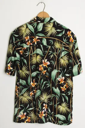 (Black) Flower Print Hawaiian Shirt