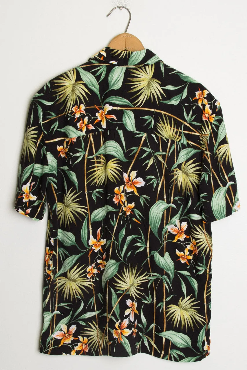 (Black) Flower Print Hawaiian Shirt