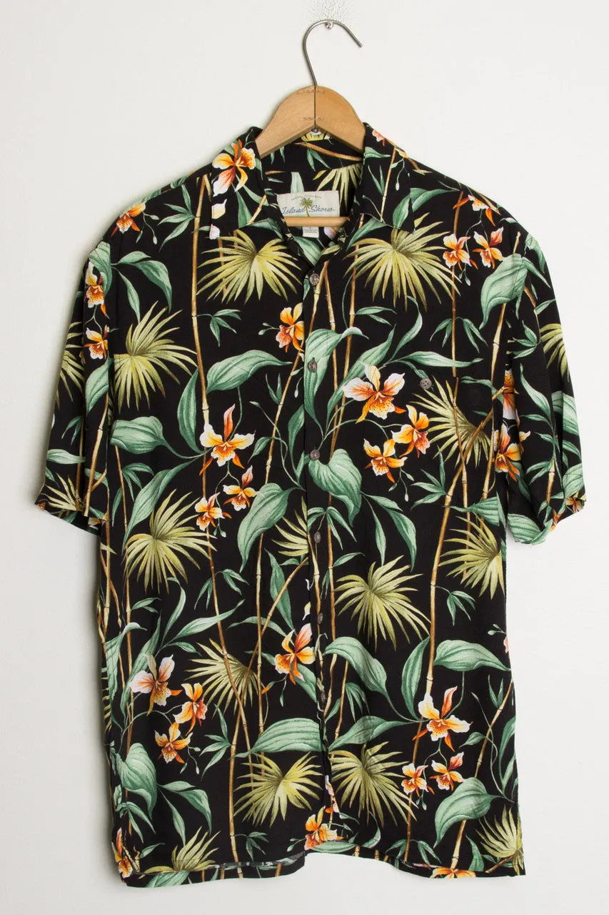 (Black) Flower Print Hawaiian Shirt