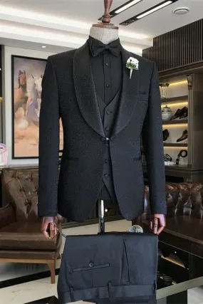 Black Three Pieces Jacquard Shawl Lapel Wedding Men Suit One Button Tuxedos Prom Suits Singer Groom Costume Made