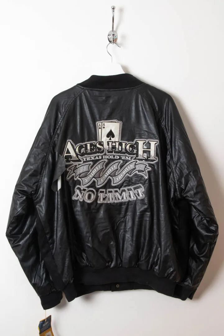 BNWT Texas Hold 'Em Ages 'High No Limits' Leather Bomber Jacket (XL)