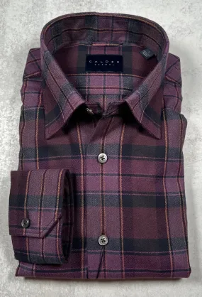 Calder Carmel Melange Boucle Twisted Brushed Overcheck Plaid Sport Shirt in Plum