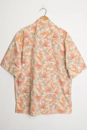 (Coral) Leaf Print Vintage Hawaiian Shirt